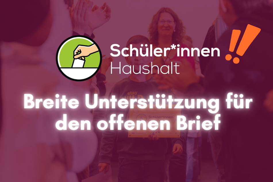 Das Bild zeigt das Logo des Schüler*innenHaushaltes und den Schriftzug "Breite Unterstützung für den offenen Brief"