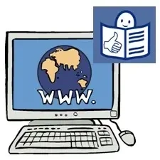 Man erkennt eine Zeichnung, auf der ein Computer abgebildet ist. Auf dem Bildschirm erkennt man eine Welt und die Buschstaben "www." (steht für world wide web) Oben rechts ist das Symbol für Leichte Sprache zu erkennen.